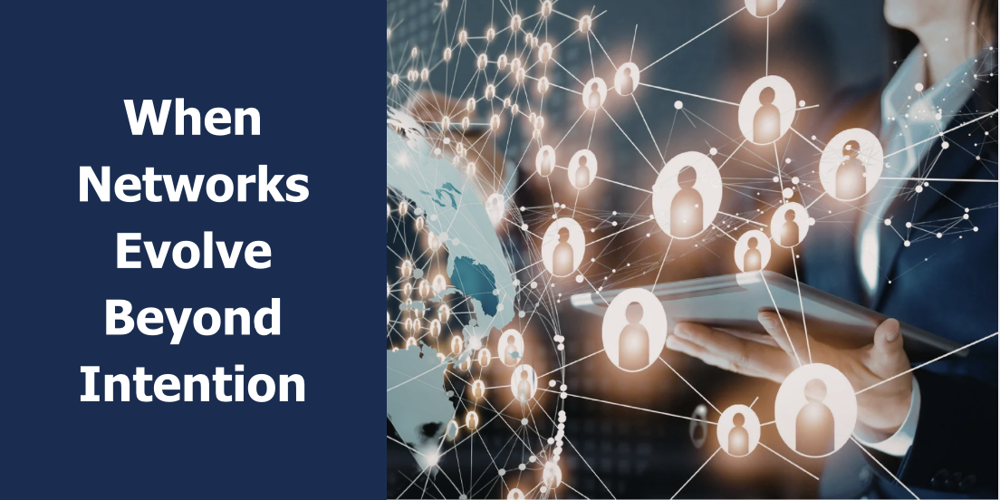 When Networks Evolve Beyond Intention in the Age of AI